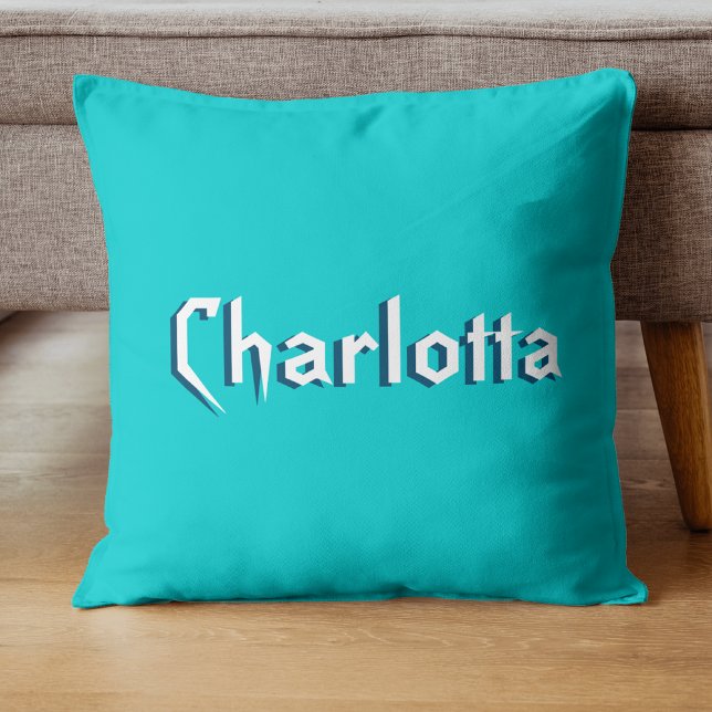 Modern White 3D Cuztomized Name | Turquoise Blue  Cushion (Creator Uploaded)