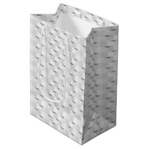 Modern White 3D Geometric Cube Pattern  Medium Gift Bag