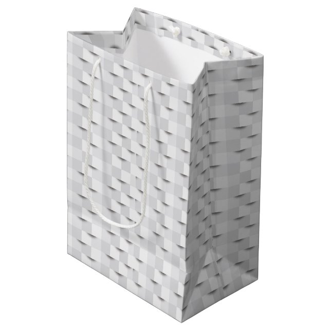 Modern White 3D Geometric Cube Pattern  Medium Gift Bag (Front Angled)