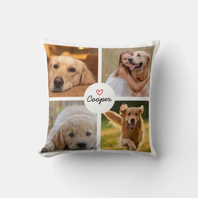Modern White 4 Photo Collage Pet Dog Lover Cushion (Front)