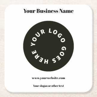 Modern White Add Your Logo  Square Paper Coaster