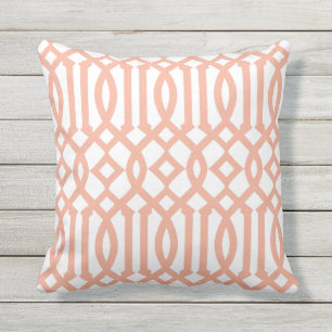Modern White and Apricot Orange Trellis Pattern Cushion