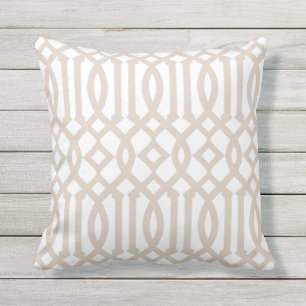 Modern White and Beige Trellis Pattern Cushion