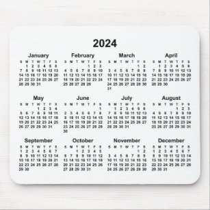 Modern White and Black 2024 Calendar Mouse Pad