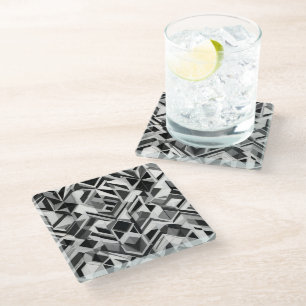 Modern White and Black Abstract Pattern Glass Coaster