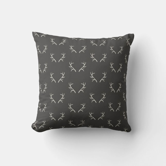 Modern white and black antler patterned  cushion (Front)