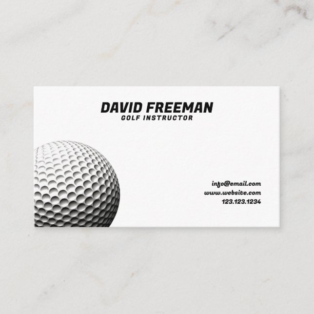 Modern White and Black Ball Golf Instructor Business Card (Front)