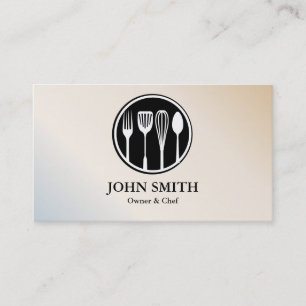 Modern White and Black Catering Restaurant Chef Business Card