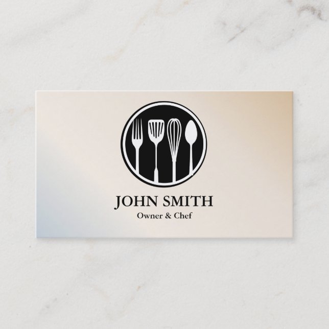 Modern White and Black Catering Restaurant Chef Business Card (Front)