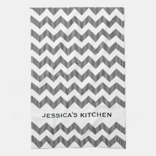 Modern White And Black Chevron Pattern Tea Towel