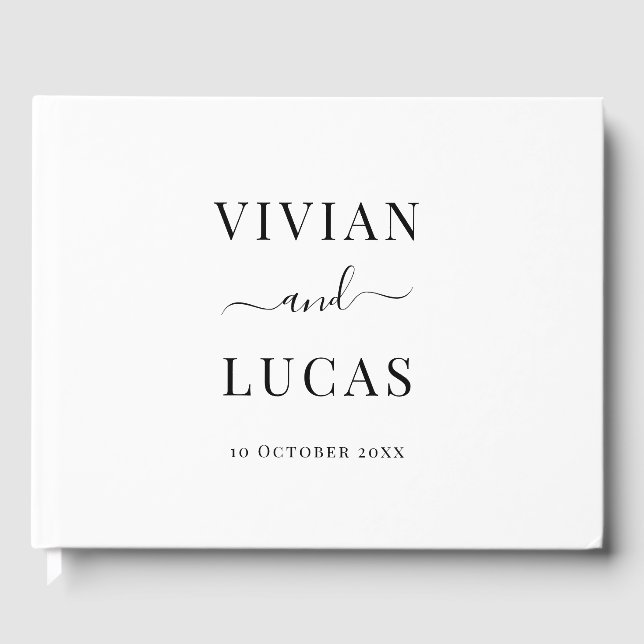Modern White and Black Formal Minimal Wedding Guest Book (Front)