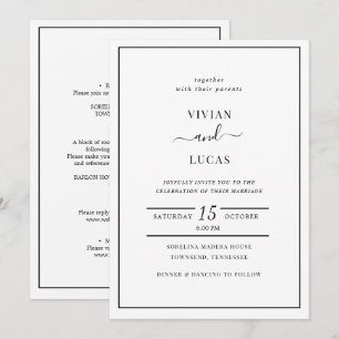Modern White and Black Formal Minimal Wedding Invitation