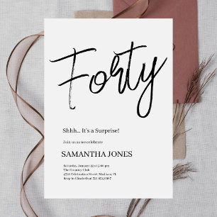 Modern White and Black Forty 40th Birthday Party Invitation