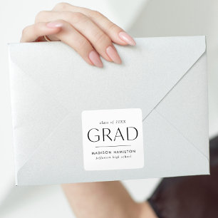 Modern White and Black Graduation Square Sticker