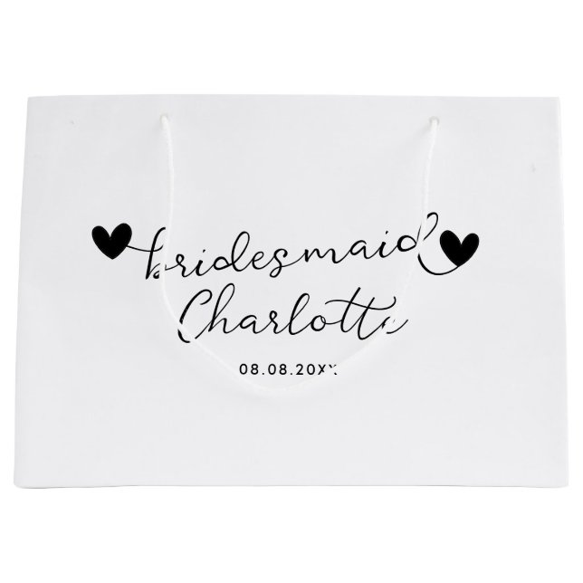 Modern White and Black Personalised Bridesmaids  Large Gift Bag (Front)