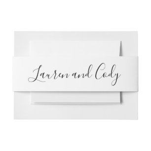 Modern White and Black Script Invitation Belly Band