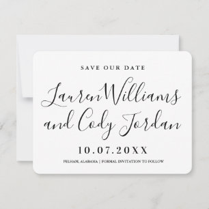 Modern White and Black Script Save the Date Invitation