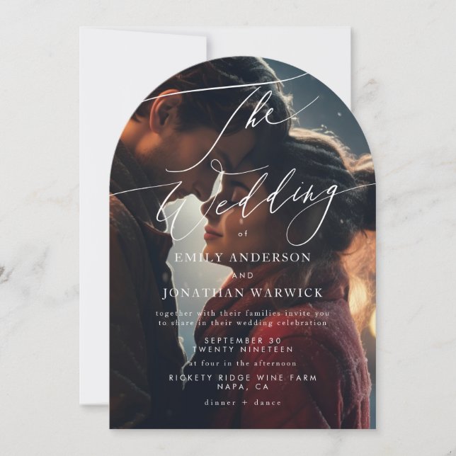 Modern White and Black Simple Photo Wedding Arch Invitation (Front)