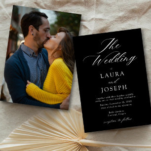 Modern White and Black Simple Photo Wedding Invitation