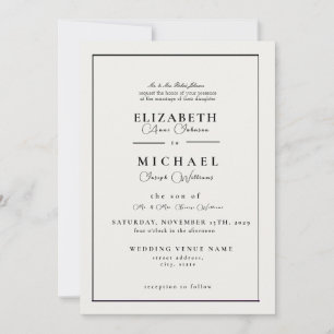 Modern White and Black Simple Wedding Invitation