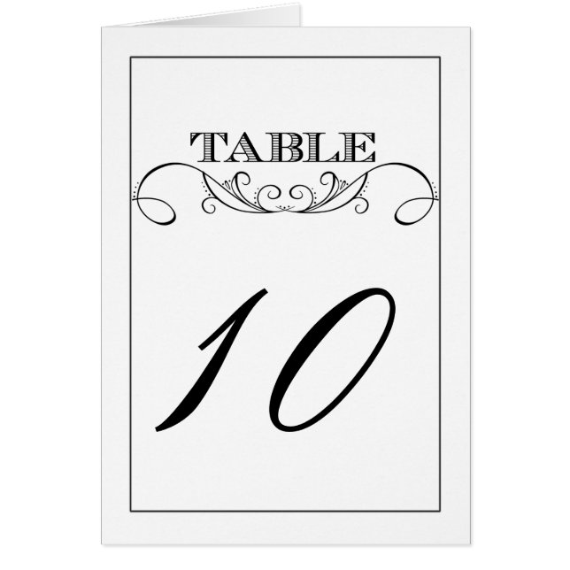 Modern White and Black Wedding Table Number Cards (Front)
