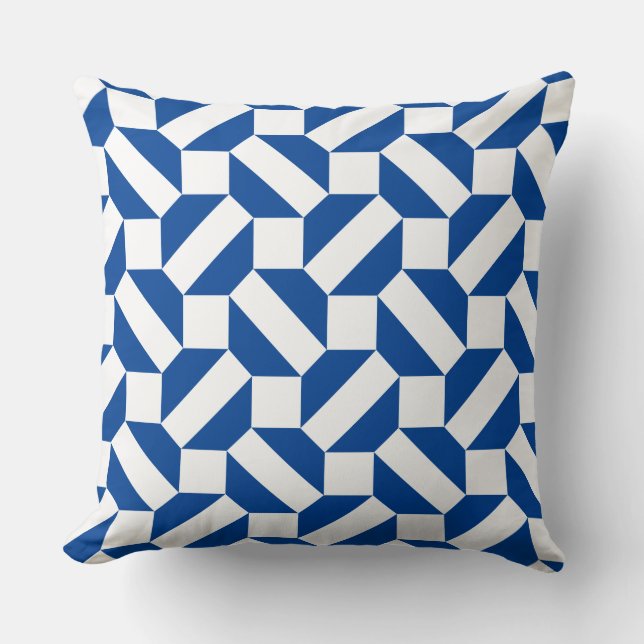 Modern White And Blue Geometric Pattern Cushion (Front)