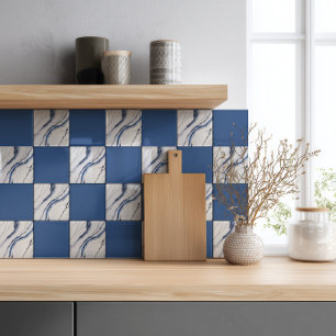 Modern White and Blue Minimalist Marble Tile