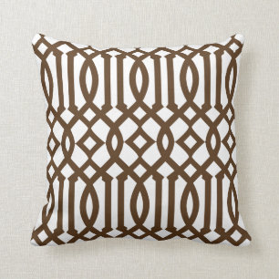 Modern White and Brown Trellis Pattern Cushion