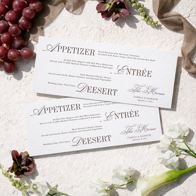 Modern White and Brown Wedding Menu Card (Creator Uploaded)