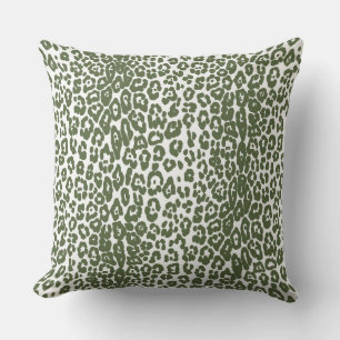 Modern white and dark green leopard print cushion