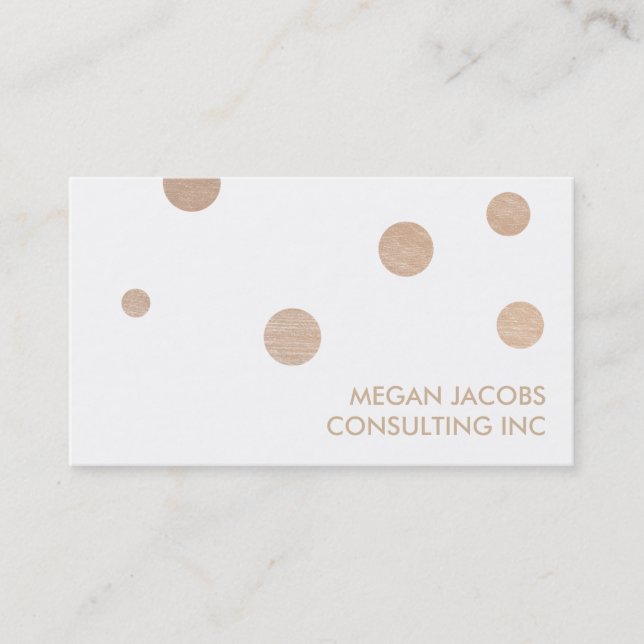Modern White and Faux Gold Chic Confetti Dots Business Card (Front)