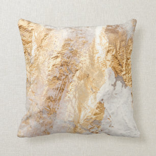 Modern White And Gold Brush Painted Background Tex Cushion