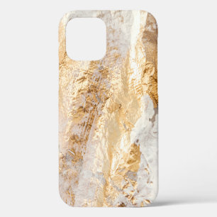 Modern White And Gold Brush Painted Background Tex iPhone 12 Case