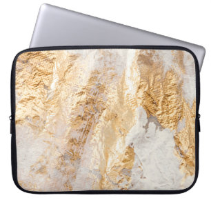 Modern White And Gold Brush Painted Background Tex Laptop Sleeve
