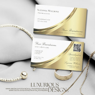 Modern White and Gold Decor with QR-Code Luxurious Business Card