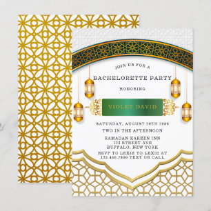 Modern White and Gold Islamic Bachelorette Party Invitation