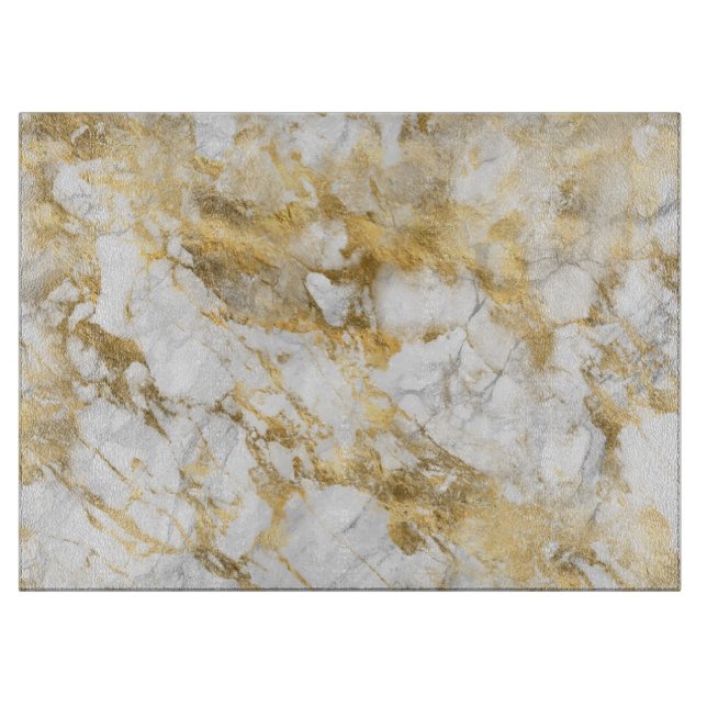 Modern White and Gold Marble Pattern Cutting Board (Front)