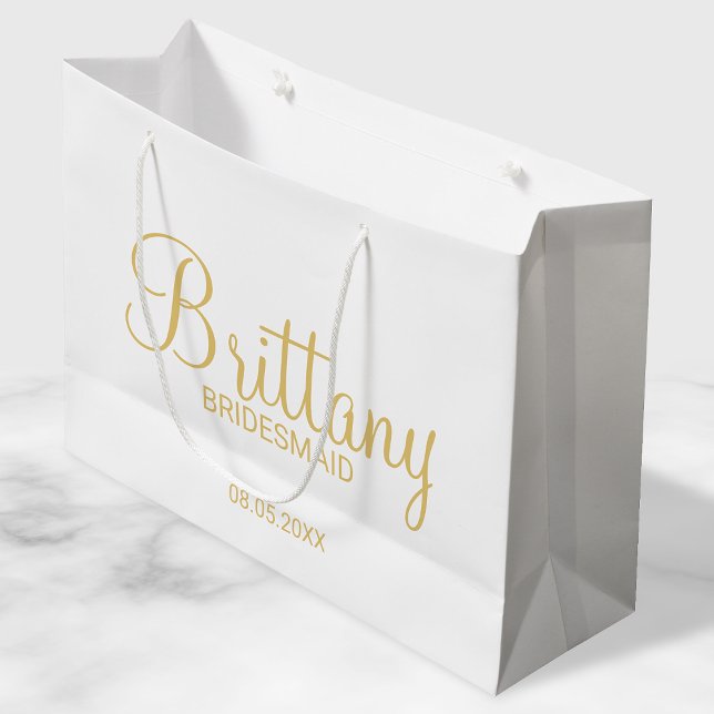 Modern White and Gold Personalised Bridesmaids Large Gift Bag (Creator Uploaded)