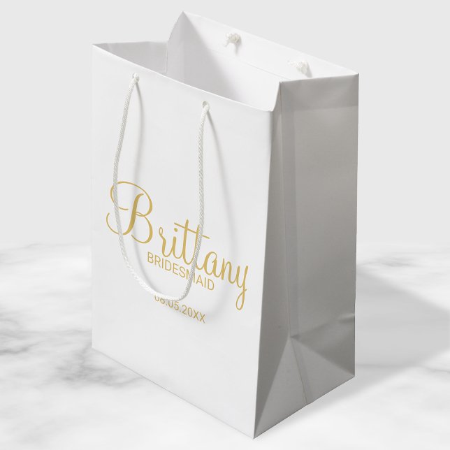Modern White and Gold Personalised Bridesmaids Medium Gift Bag (Creator Uploaded)