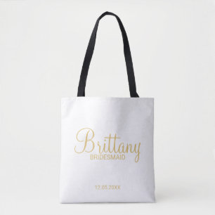 Modern White and Gold Personalised Bridesmaids Tote Bag
