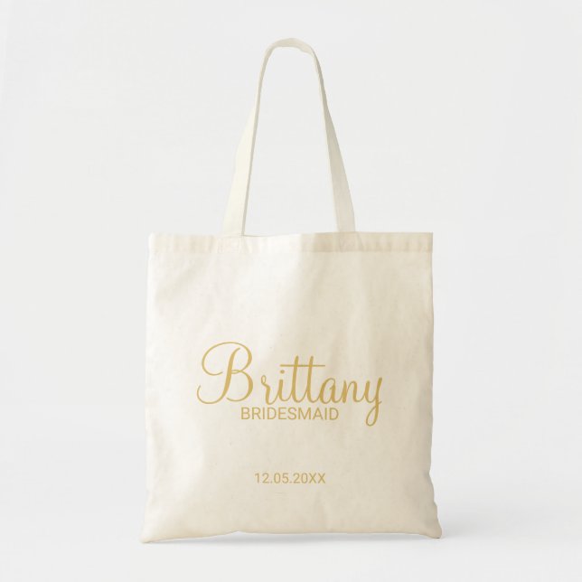Modern White and Gold Personalised Bridesmaids Tote Bag (Front)
