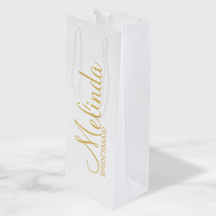 Modern White and Gold Personalised Bridesmaids Wine Gift Bag