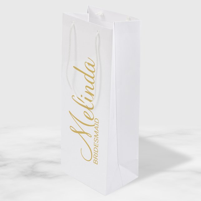 Modern White and Gold Personalised Bridesmaids Wine Gift Bag (Creator Uploaded)