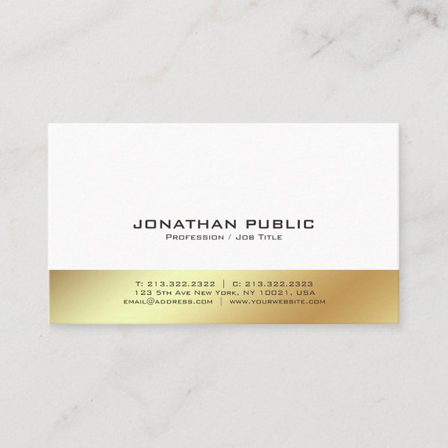 Modern White and Gold Professional Elegant Plain Business Card (Front)