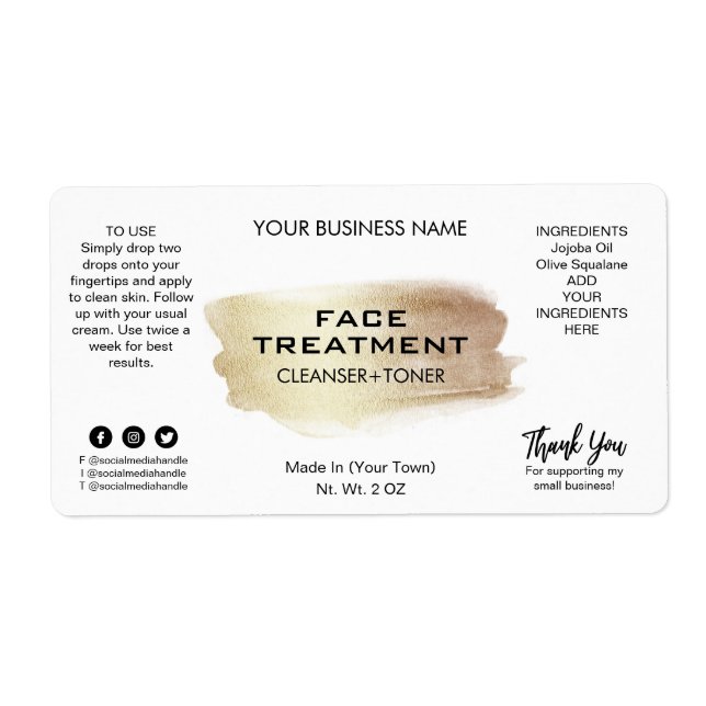 Modern White And Gold Treatment Labels (Front)