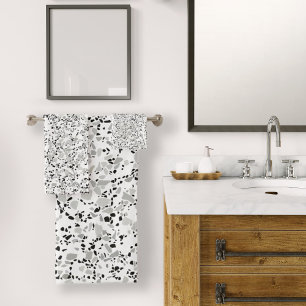 Modern White and Grey Terrazzo Pattern Bath Towel Set
