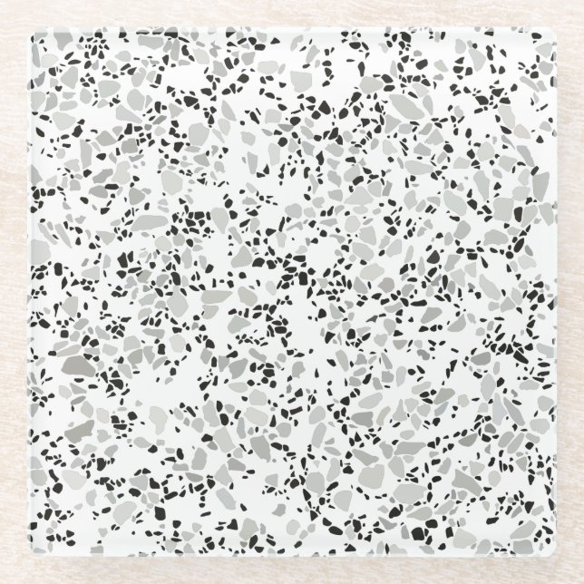 Modern White and Grey Terrazzo Pattern Glass Coaster (Front)