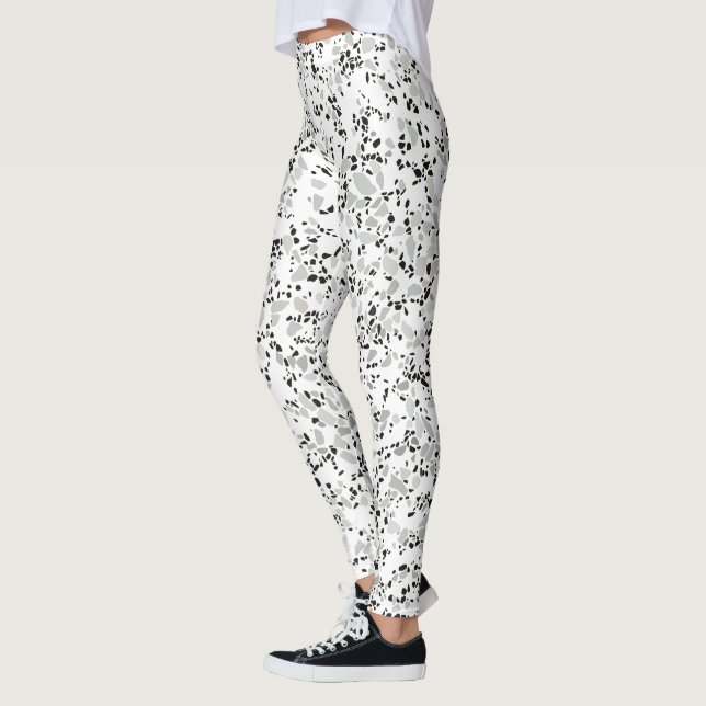 Modern White and Grey Terrazzo Pattern Leggings (Left)