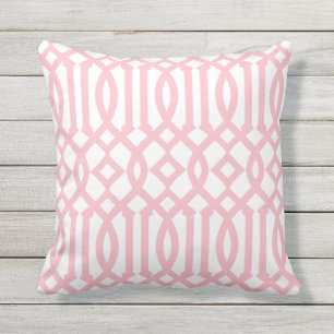 Modern White and Light Pink Trellis Pattern Outdoor Cushion