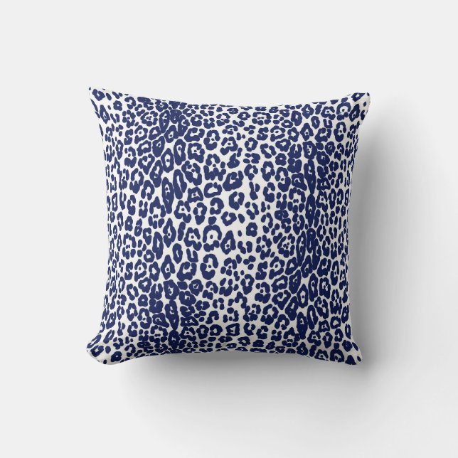 Modern white and navy blue leopard print cushion (Front)